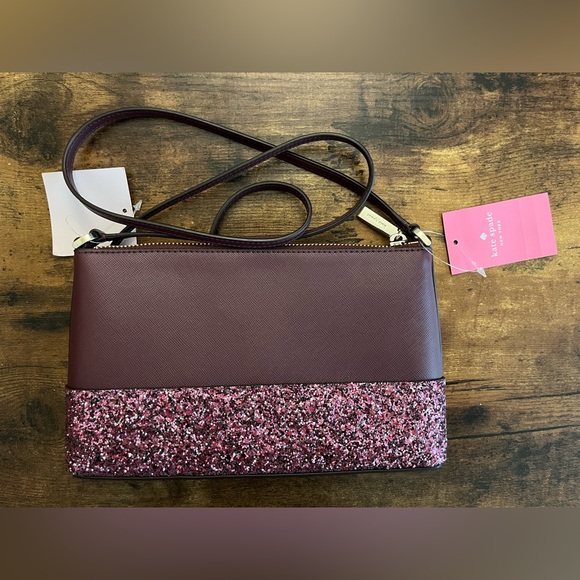 NWT Kate Spade Glitter Crossbody Bag in burgundy and pink - Picture 3 of 11